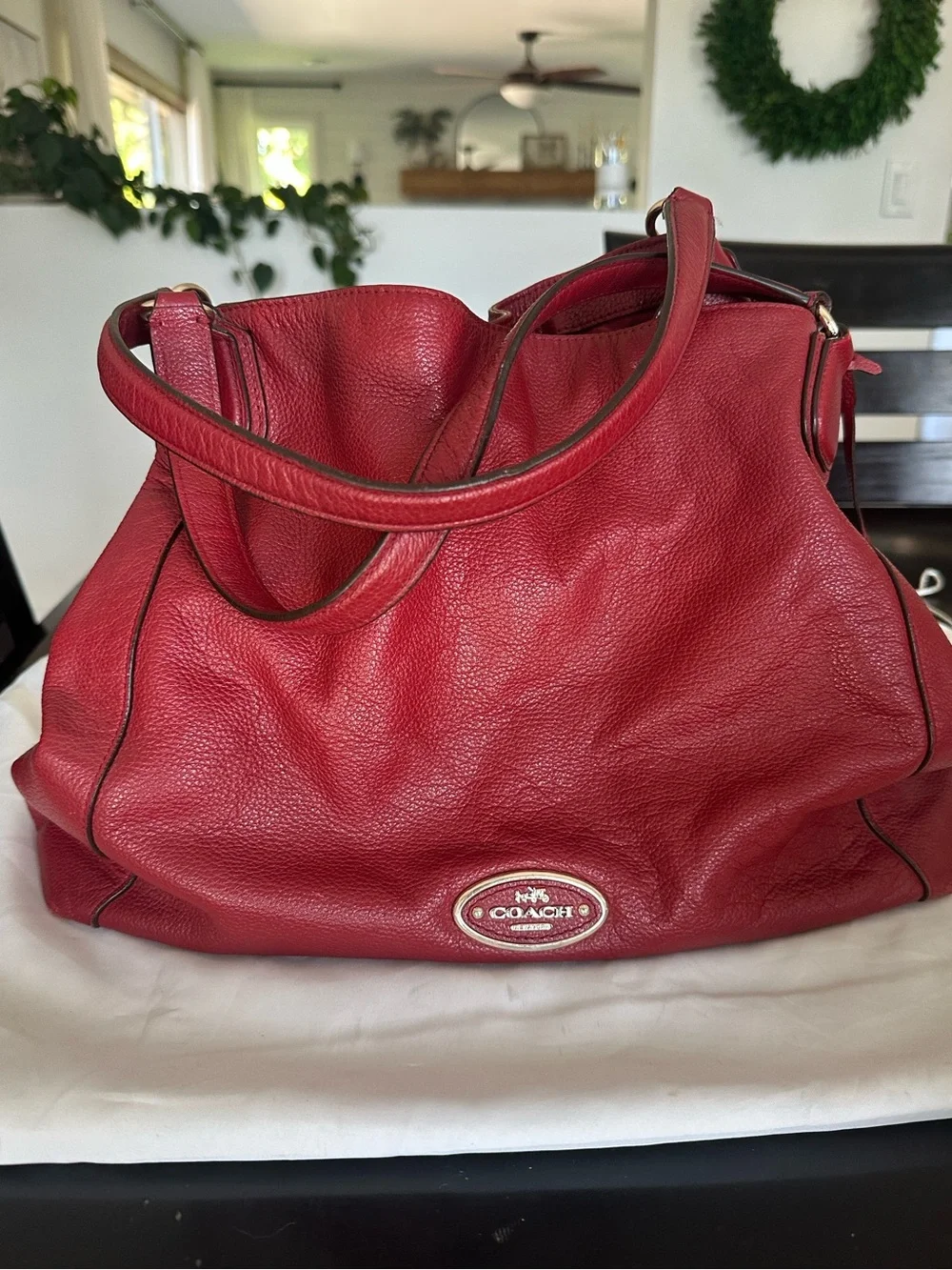 Coach Edie 33547 Red Pebbled Leather Shoulder Bag